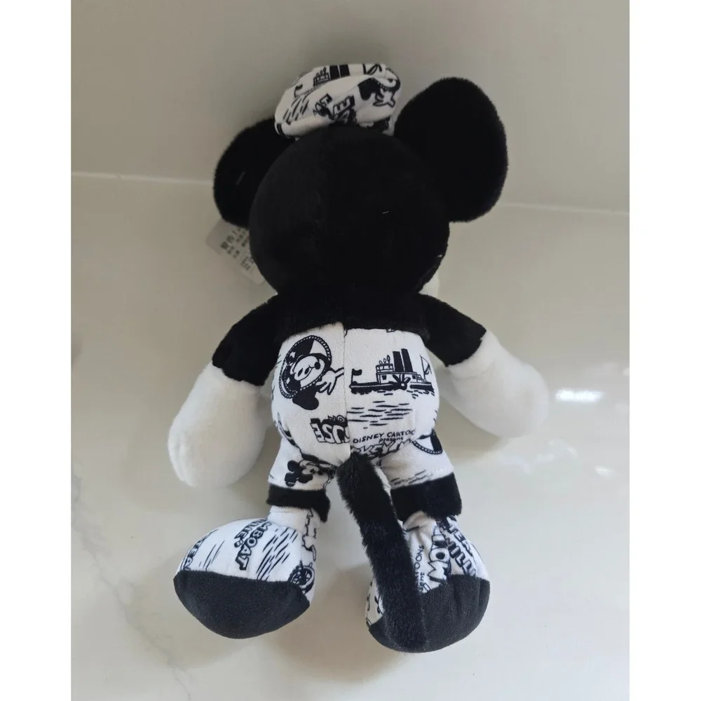 Disney Mickey Mouse Steamboat Willie Black White Comic Print Plush Toy NWT
